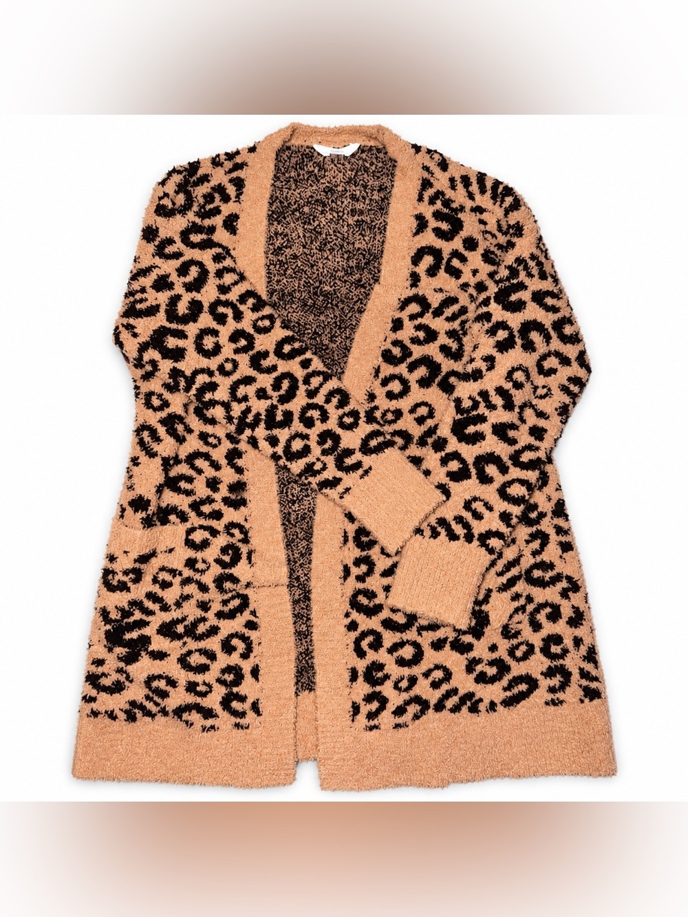 Time and Tru Leopard Print Fuzzy Cardigan Sweater S 4-6 Tan Black